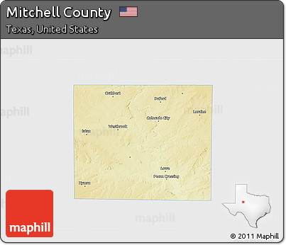 Physical 3D Map of Mitchell County, single color outside