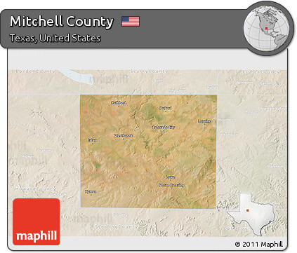 Satellite 3D Map of Mitchell County, lighten