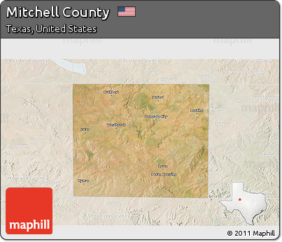 Satellite 3D Map of Mitchell County, lighten