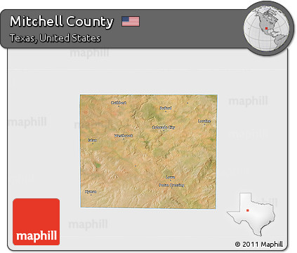 Satellite 3D Map of Mitchell County, single color outside