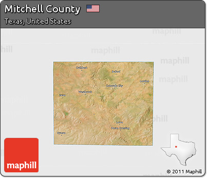 Satellite 3D Map of Mitchell County, single color outside