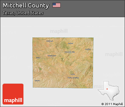 Satellite 3D Map of Mitchell County, single color outside
