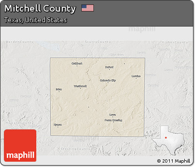 Shaded Relief 3D Map of Mitchell County, lighten, semi-desaturated