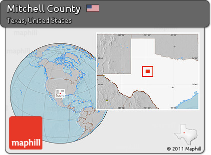 Gray Location Map of Mitchell County, highlighted parent region, hill shading