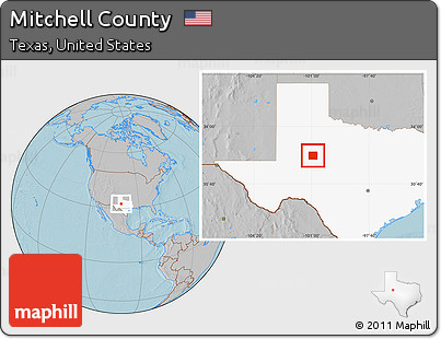 Gray Location Map of Mitchell County, highlighted parent region, hill shading