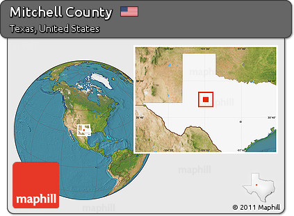 Satellite Location Map of Mitchell County, highlighted parent region