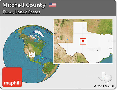 Satellite Location Map of Mitchell County, highlighted parent region