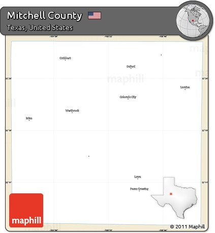 Classic Style Simple Map of Mitchell County, single color outside