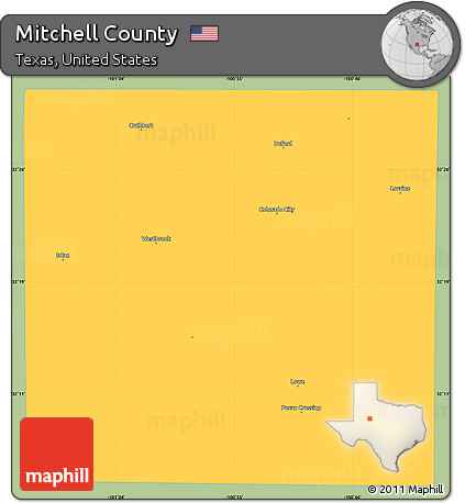 Savanna Style Simple Map of Mitchell County, single color outside