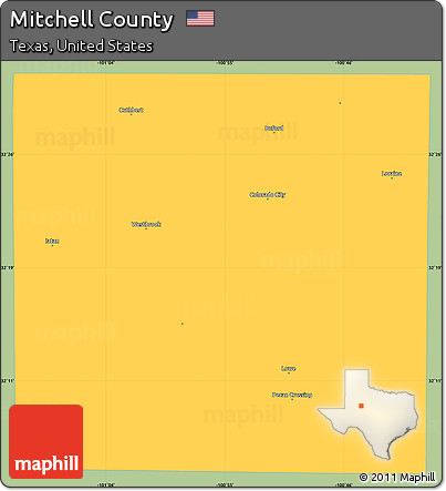 Savanna Style Simple Map of Mitchell County, single color outside