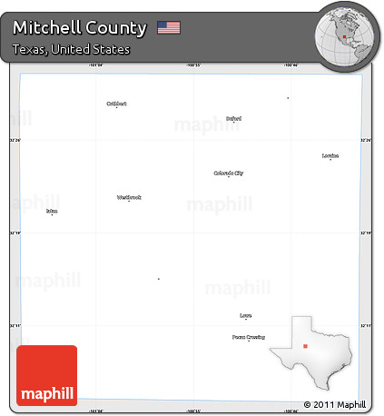 Silver Style Simple Map of Mitchell County, single color outside