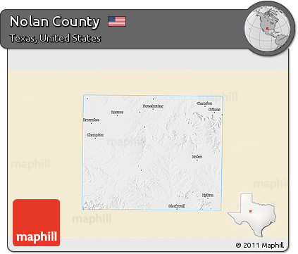 Classic Style 3D Map of Nolan County, single color outside