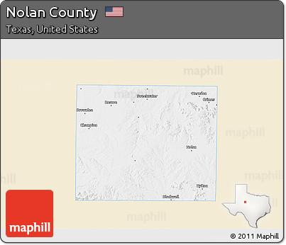 Classic Style 3D Map of Nolan County, single color outside