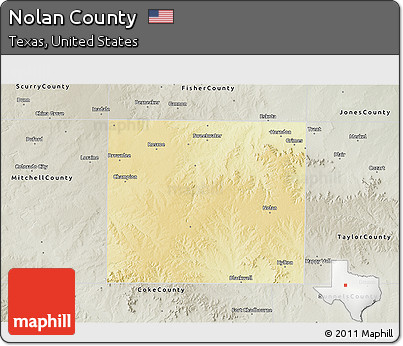 Physical 3D Map of Nolan County, semi-desaturated