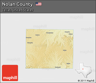 Physical 3D Map of Nolan County, single color outside