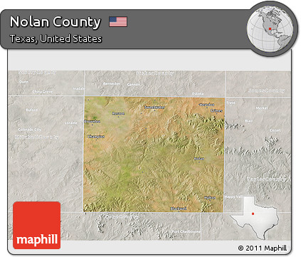 Satellite 3D Map of Nolan County, lighten, semi-desaturated