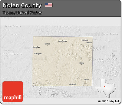 Shaded Relief 3D Map of Nolan County, lighten, desaturated