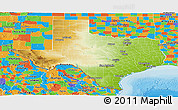 Physical Panoramic Map of Texas, political outside