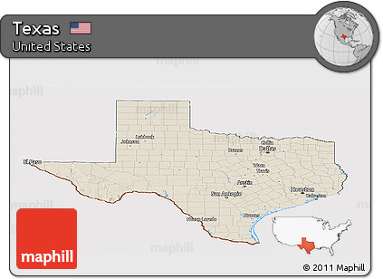 Shaded Relief Panoramic Map of Texas, cropped outside