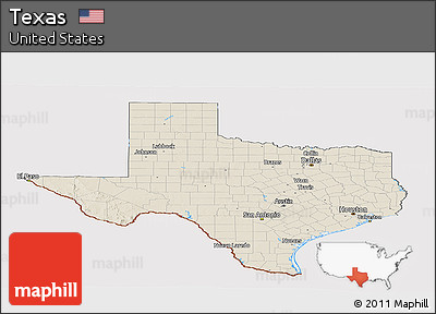 Shaded Relief Panoramic Map of Texas, cropped outside
