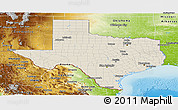 Shaded Relief Panoramic Map of Texas, physical outside