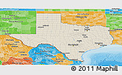Shaded Relief Panoramic Map of Texas, political shades outside