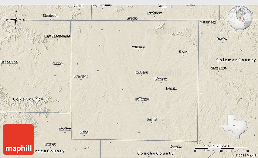 Shaded Relief 3D Map of Runnels County