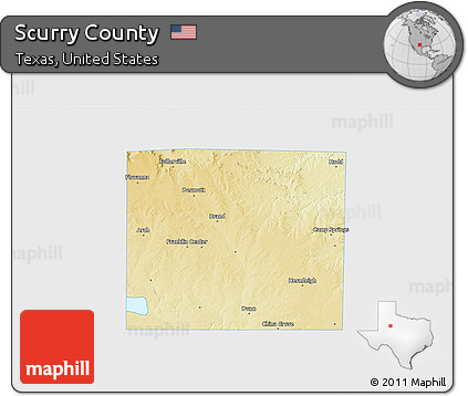 Physical 3D Map of Scurry County, single color outside