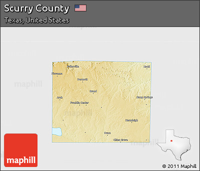 Physical 3D Map of Scurry County, single color outside