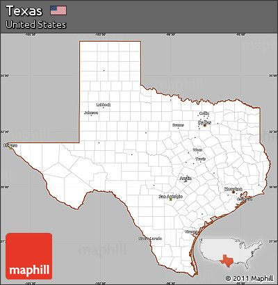 Gray Simple Map of Texas, cropped outside