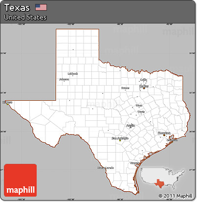 Gray Simple Map of Texas, cropped outside