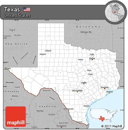 Gray Simple Map of Texas