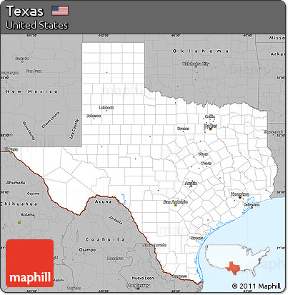 Gray Simple Map of Texas