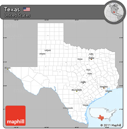 Gray Simple Map of Texas, single color outside