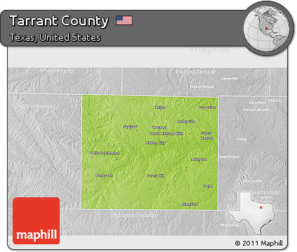 Physical 3D Map of Tarrant County, lighten, desaturated