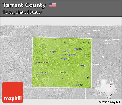 Physical 3D Map of Tarrant County, lighten, desaturated