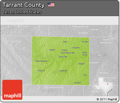 Physical 3D Map of Tarrant County, lighten, desaturated