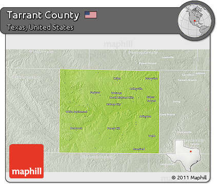 Physical 3D Map of Tarrant County, lighten, semi-desaturated