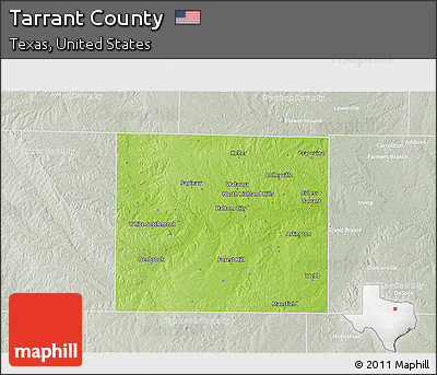 Physical 3D Map of Tarrant County, lighten, semi-desaturated