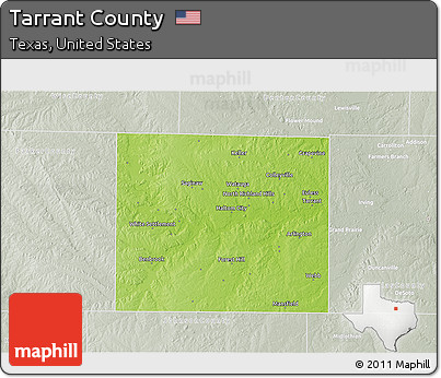 Physical 3D Map of Tarrant County, lighten, semi-desaturated