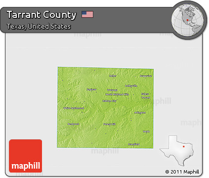 Physical 3D Map of Tarrant County, single color outside