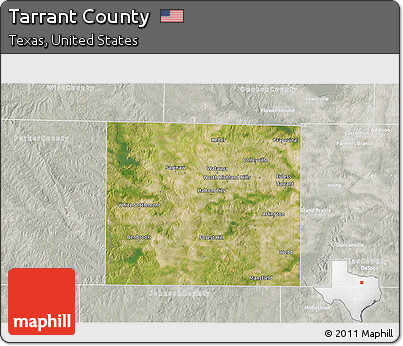 Satellite 3D Map of Tarrant County, lighten, semi-desaturated