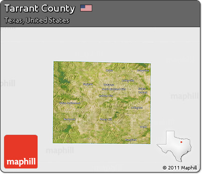 Satellite 3D Map of Tarrant County, single color outside
