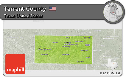 Physical Panoramic Map of Tarrant County, lighten, semi-desaturated