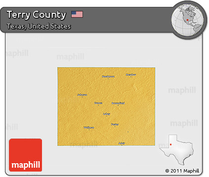 Physical 3D Map of Terry County, single color outside