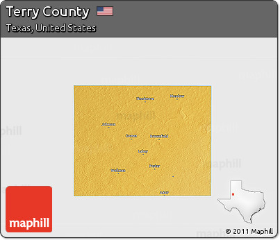 Physical 3D Map of Terry County, single color outside
