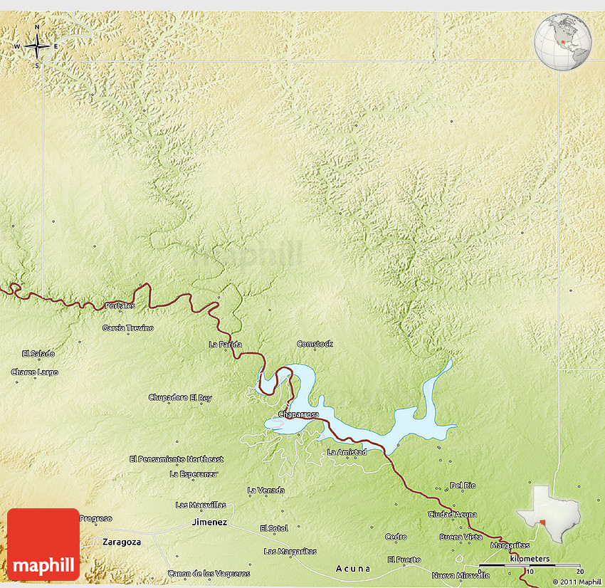 Physical 3D Map of Val Verde County