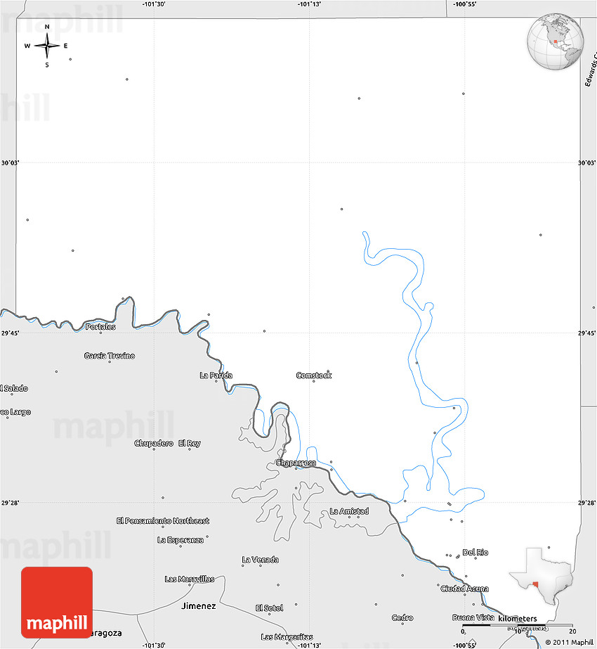 Silver Style Simple Map of Val Verde County