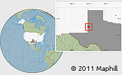 Savanna Style Location Map of Yoakum County, highlighted country, highlighted parent region, hill shading
