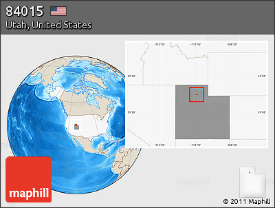 Shaded Relief Location Map of ZIP Code 84015, highlighted country, highlighted state